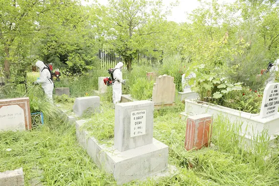 Mezarlıkta ot temizliği