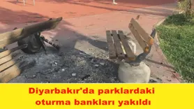Diyarbakır'da parklardaki  oturma bankları yakıldı