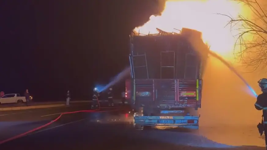 Seyir halindeki tırın dorsesinde yangın çıktı