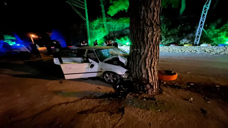 Ağaca çarpan otomobildeki 1 kişi öldü, 3 kişi yaralandı