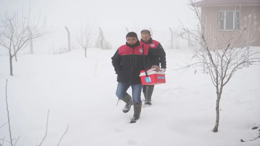 Ağır kış koşullarında hayvanların aşılarını aksatmıyorlar